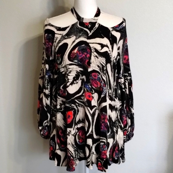 Free People Drift Away open  shoulder size small balloon sleeve blouse relaxed - Picture 1 of 10